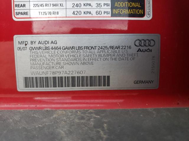 84949355 :رقم المزاد ، WAUNF78P97A227607 vin ، 2007 Audi A3 مزاد بيع