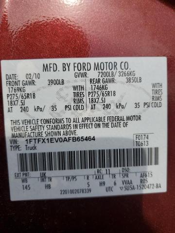 55077396 :رقم المزاد ، 1FTFX1EV0AFB65464 vin ، 2010 Ford F150 مزاد بيع