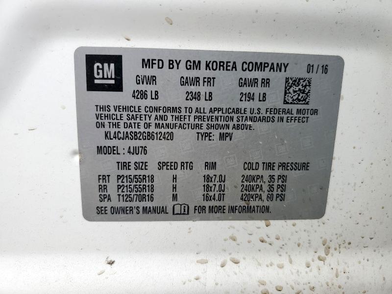 Продажа на аукционе авто 2016 Buick Encore, vin: KL4CJASB2GB612420, номер лота: 85591995