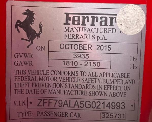 2016 Ferrari 488 Gtb მანქანა იყიდება აუქციონზე, vin: ZFF79ALA5G0214993, აუქციონის ნომერი: 87490235