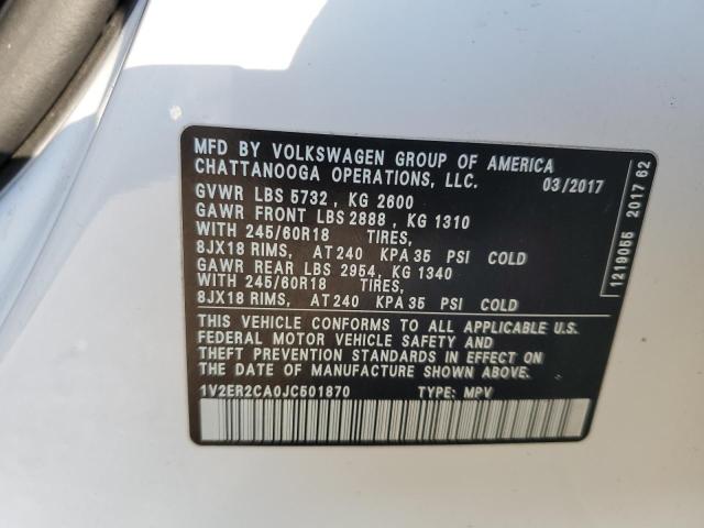 Aukcja sprzedaży 2018 Volkswagen Atlas Sel, vin: 1V2ER2CA0JC501870, numer aukcji: 86888225
