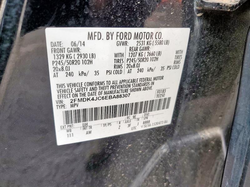 2014 Ford Edge მანქანა იყიდება აუქციონზე, vin: 2FMDK4JC6EBA88307, აუქციონის ნომერი: 85866905