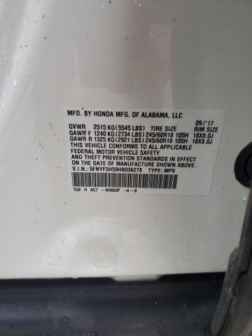 Продажа на аукционе авто 2017 Honda Pilot, vin: 5FNYF5H59HB036278, номер лота: 90670075