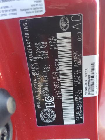 Продажа на аукционе авто 2019 Toyota Corolla, vin: 2T1BURHE9KC198538, номер лота: 82568475