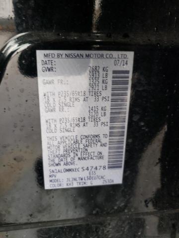 85402785 :رقم المزاد ، 5N1AL0MMXEC547478 vin ، 2014 Infiniti Qx60 مزاد بيع