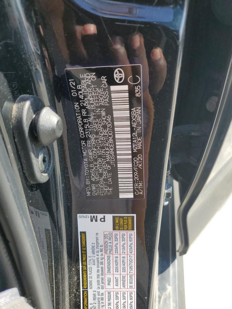 Aukcja sprzedaży 2021 Toyota Corolla, vin: JTDS4MCE8MJ073046, numer aukcji: 89738615