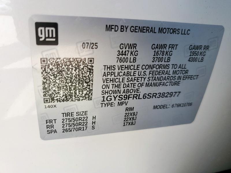 84877575 :رقم المزاد ، 1GYS9FRL6SR382977 vin ، 2025 Cadillac Escalade S مزاد بيع