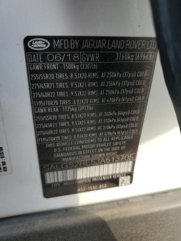 82677205 :رقم المزاد ، SALGS2RE5JA513705 vin ، 2018 Land Rover Range Rove مزاد بيع
