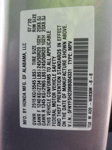 2021 Honda Pilot მანქანა იყიდება აუქციონზე, vin: 5FNYF5H23MB004331, აუქციონის ნომერი: 89596695