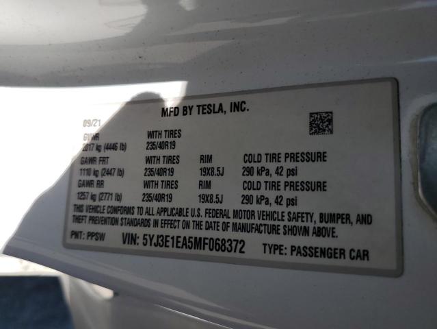 84419435 :رقم المزاد ، 5YJ3E1EA5MF068372 vin ، 2021 Tesla Model 3 مزاد بيع