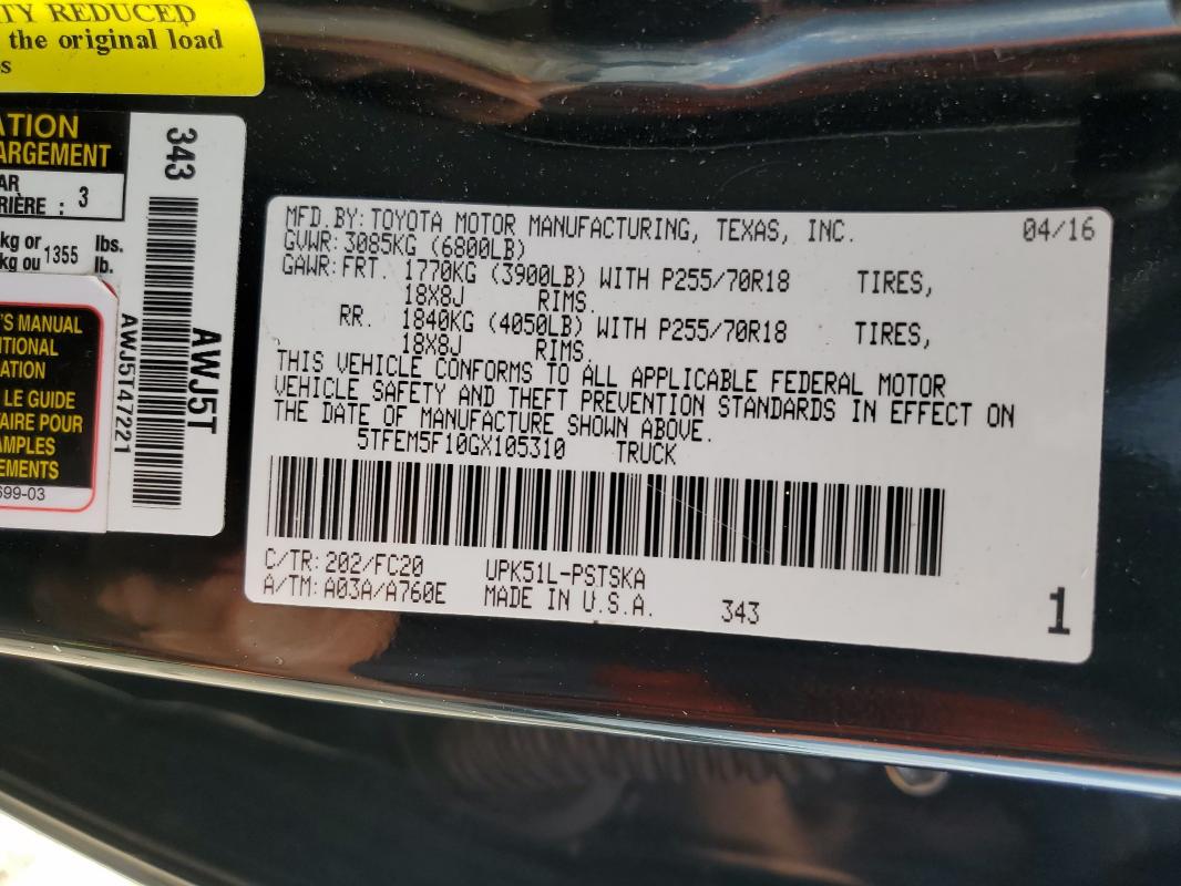 Продажа на аукционе авто 2016 Toyota Tundra Cre, vin: 5TFEM5F10GX105310, номер лота: 90297855