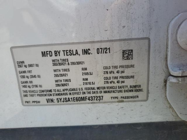 Aukcja sprzedaży 2021 Tesla Model S, vin: 5YJSA1E60MF437237, numer aukcji: 86268135
