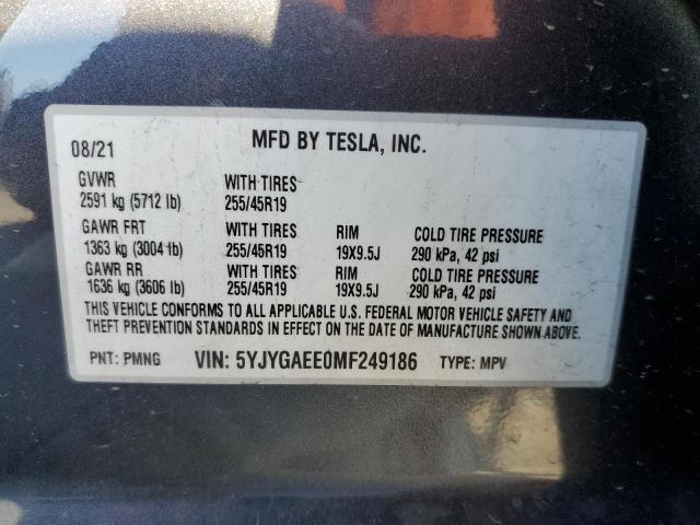 Aukcja sprzedaży 2021 Tesla Model Y, vin: 5YJYGAEE0MF249186, numer aukcji: 87294225