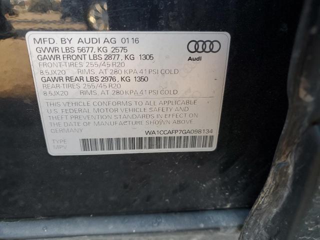 89710115 :رقم المزاد ، WA1CCAFP7GA098134 vin ، 2016 Audi Sq5 مزاد بيع