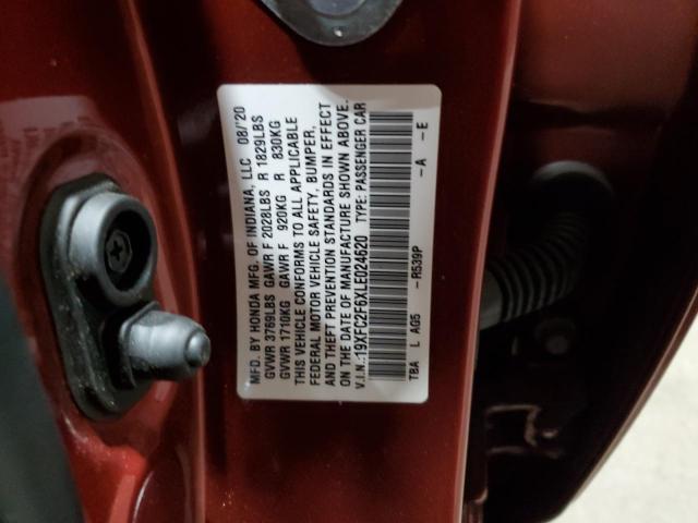 Продаж на аукціоні авто 2020 Honda Civic, vin: 19XFC2F6XLE024620, номер лоту: 85840355