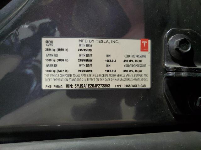 2018 Tesla Model S მანქანა იყიდება აუქციონზე, vin: 5YJSA1E20JF273853, აუქციონის ნომერი: 80320815