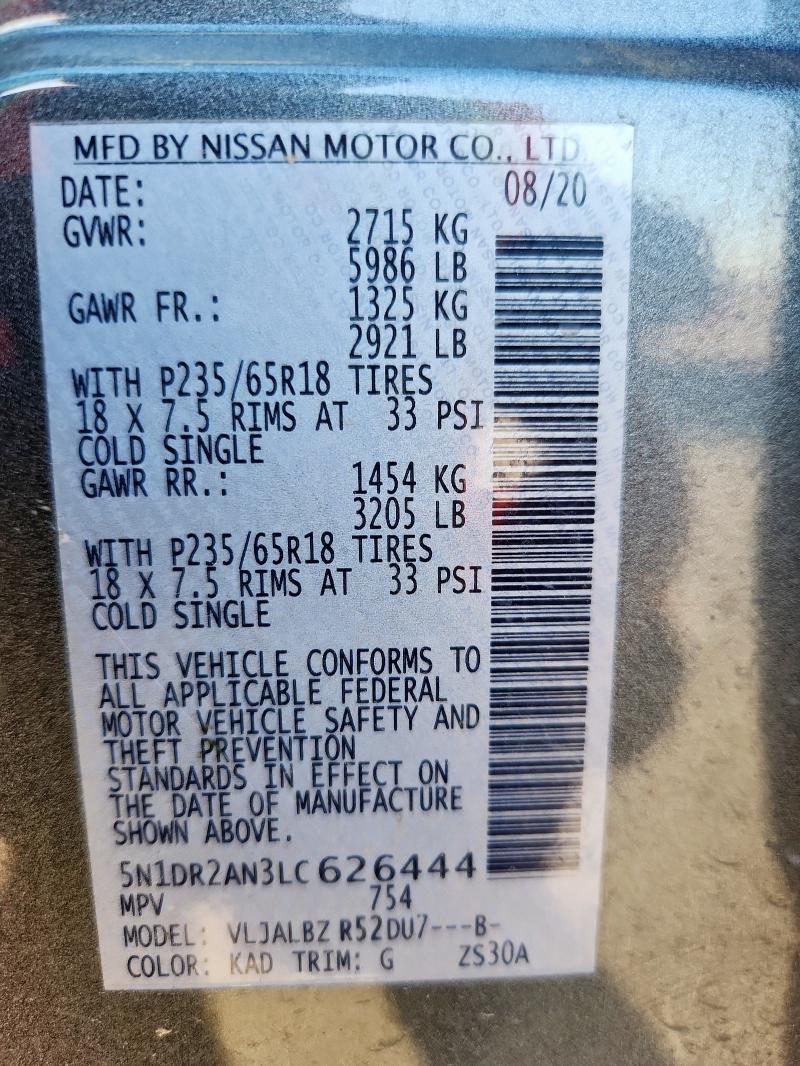 Продажа на аукционе авто 2020 Nissan Pathfinder, vin: 5N1DR2AN3LC626444, номер лота: 86333485