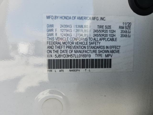 2020 Acura Mdx მანქანა იყიდება აუქციონზე, vin: 5J8YD3H57LL016919, აუქციონის ნომერი: 86536165