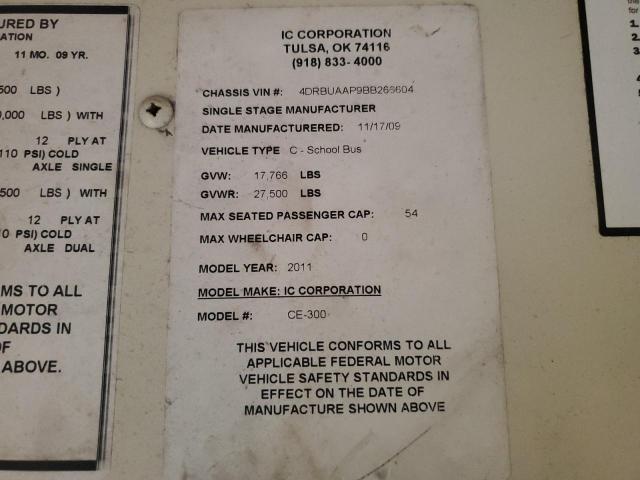 84648775 :رقم المزاد ، 4DRBUAAP9BB266604 vin ، 2011 Ic Corporation Ce Series School مزاد بيع
