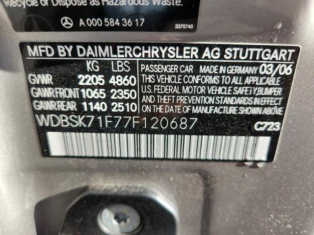 Продажа на аукционе авто 2007 Mercedes-benz Sl, vin: WDBSK71F77F120687, номер лота: 86657295