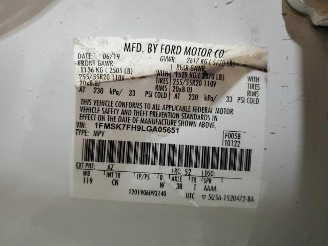 2020 Ford Explorer მანქანა იყიდება აუქციონზე, vin: 1FMSK7FH9LGA05651, აუქციონის ნომერი: 90292515