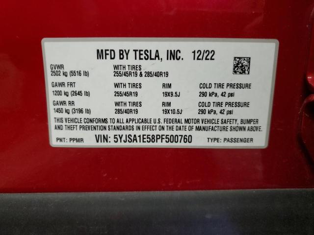Продаж на аукціоні авто 2023 Tesla Model S, vin: 5YJSA1E58PF500760, номер лоту: 85315365