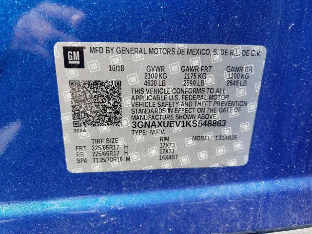 82386955 :رقم المزاد ، 3GNAXUEV1KS548863 vin ، 2019 Chevrolet Equinox Lt مزاد بيع