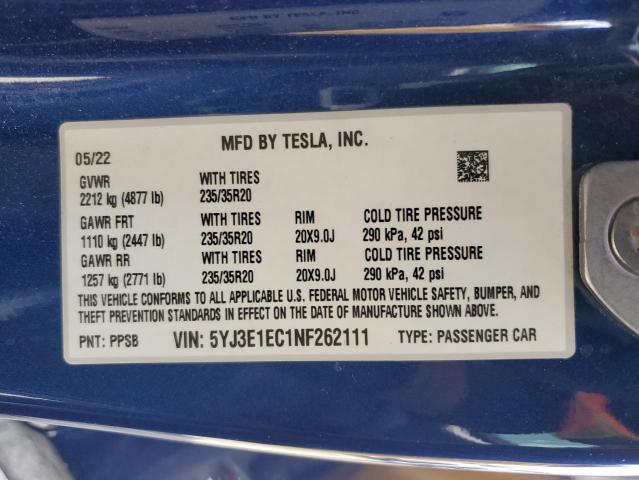 Продажа на аукционе авто 2022 Tesla Model 3, vin: 5YJ3E1EC1NF262111, номер лота: 82434175