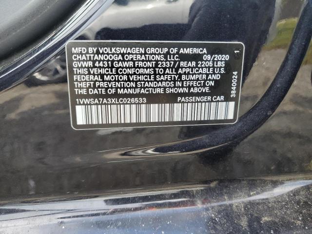 82231155 :رقم المزاد ، 1VWSA7A3XLC026533 vin ، 2020 Volkswagen Passat مزاد بيع