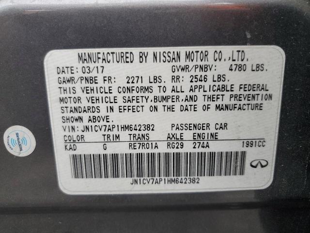 82200415 :رقم المزاد ، JN1CV7AP1HM642382 vin ، 2017 Infiniti Q50 مزاد بيع