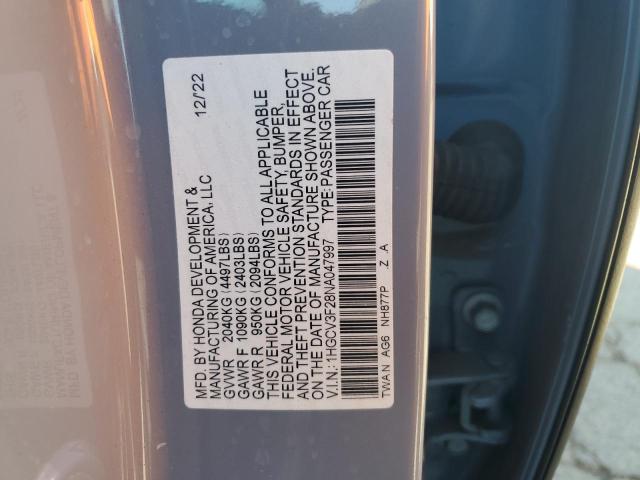 2022 Honda Accord მანქანა იყიდება აუქციონზე, vin: 1HGCV3F28NA047997, აუქციონის ნომერი: 85560345