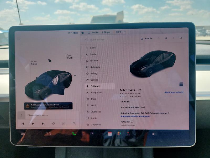 2021 Tesla Model 3 მანქანა იყიდება აუქციონზე, vin: 5YJ3E1EB0MF013241, აუქციონის ნომერი: 83966575