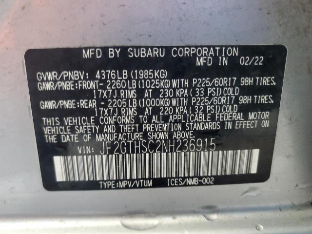 2022 Subaru Crosstrek მანქანა იყიდება აუქციონზე, vin: JF2GTHSC2NH236915, აუქციონის ნომერი: 87300215