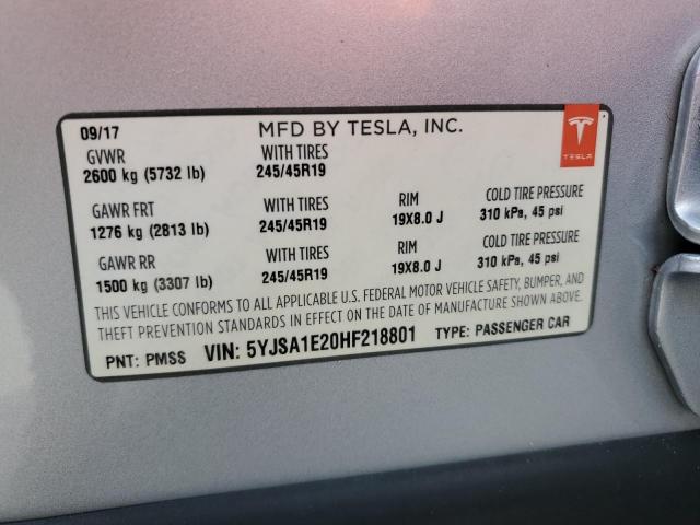 Aukcja sprzedaży 2017 Tesla Model S 75d, vin: 5YJSA1E20HF218801, numer aukcji: 90690205