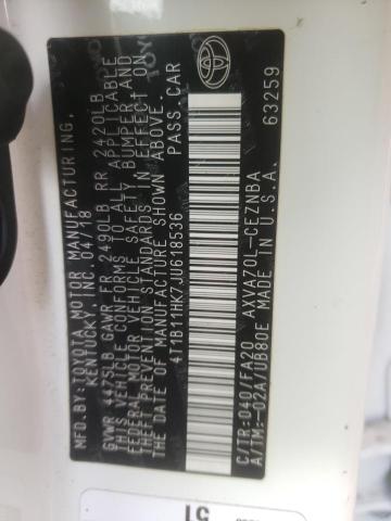 2018 Toyota Camry მანქანა იყიდება აუქციონზე, vin: 4T1B11HK7JU618536, აუქციონის ნომერი: 85726425