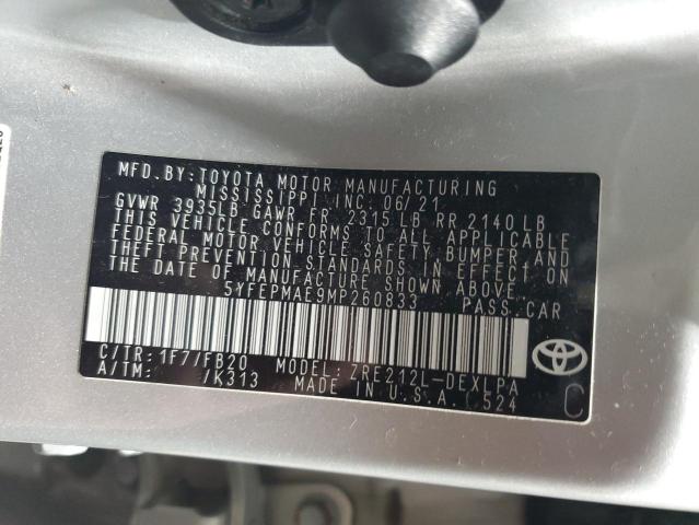 Aukcja sprzedaży 2021 Toyota Corolla, vin: 5YFEPMAE9MP260833, numer aukcji: 90550355