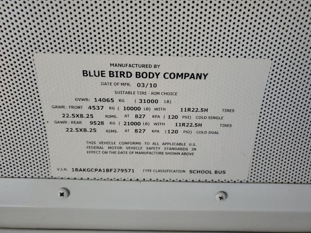81520835 :رقم المزاد ، 1BAKGCPA1BF279571 vin ، 2011 Blue Bird School Bus مزاد بيع