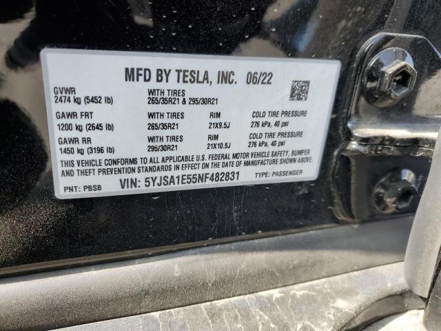 85567515 :رقم المزاد ، 5YJSA1E55NF482831 vin ، 2022 Tesla Model S مزاد بيع