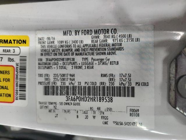 Aukcja sprzedaży 2017 Ford Fusion Se, vin: 3FA6P0HD2HR189538, numer aukcji: 90069985