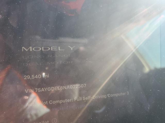 Продажа на аукционе авто 2022 Tesla Model Y, vin: 7SAYGDEE6NA022507, номер лота: 86846985