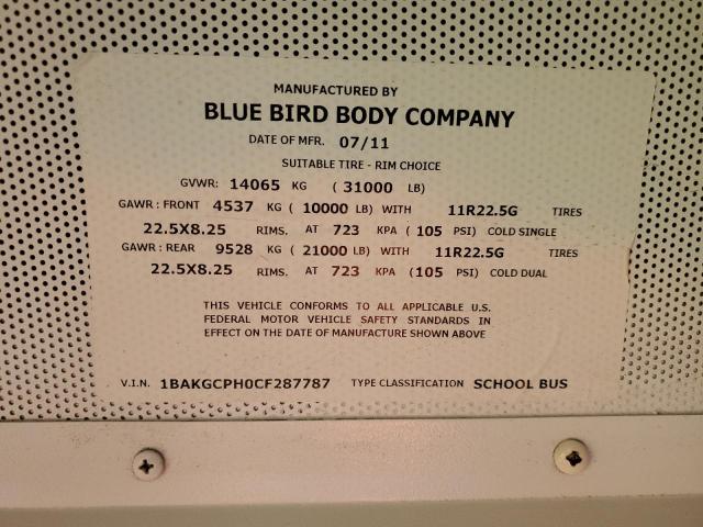 87112745 :رقم المزاد ، 1BAKGCPH0CF287787 vin ، 2012 Blue Bird School Bus مزاد بيع