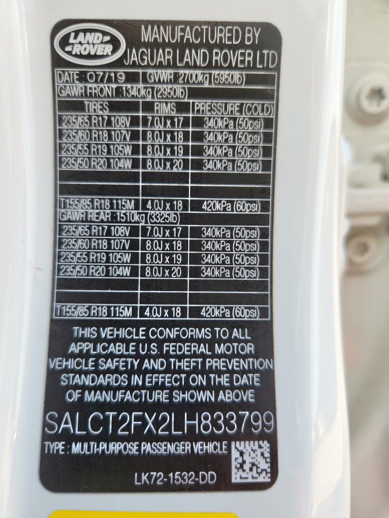 85949895 :رقم المزاد ، SALCT2FX2LH833799 vin ، 2020 Land Rover Discovery مزاد بيع