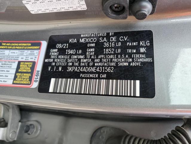 90627645 :رقم المزاد ، 3KPA24AD6NE431562 vin ، 2022 Kia Rio مزاد بيع