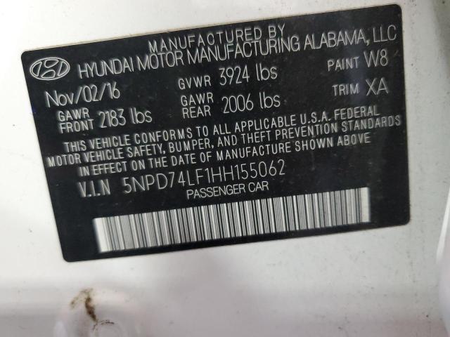 85881295 :رقم المزاد ، 5NPD74LF1HH155062 vin ، 2017 Hyundai Elantra مزاد بيع
