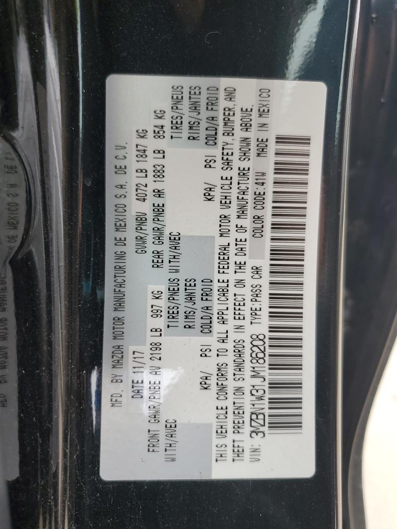 Продаж на аукціоні авто 2018 Mazda 3, vin: 3MZBN1W31JM186208, номер лоту: 89739515