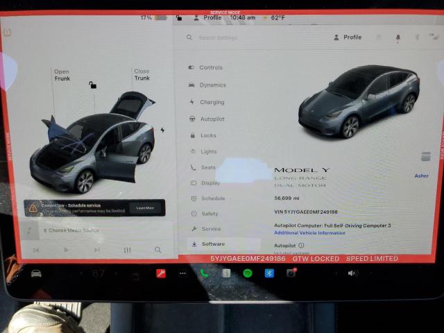 Aukcja sprzedaży 2021 Tesla Model Y, vin: 5YJYGAEE0MF249186, numer aukcji: 87294225
