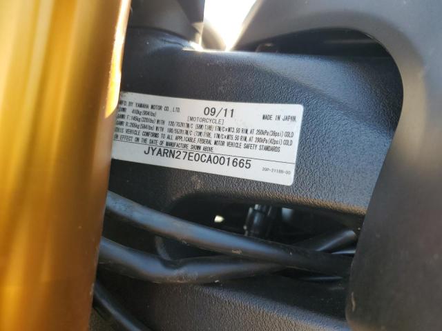 85270255 :رقم المزاد ، JYARN27E0CA001665 vin ، 2012 Yamaha Fz8 مزاد بيع