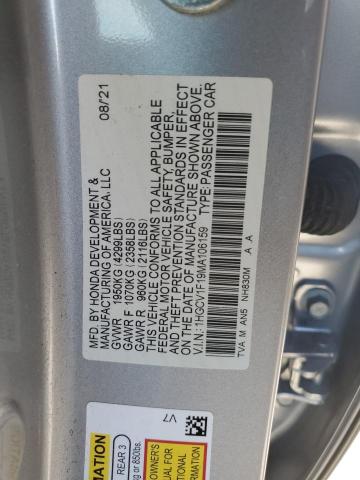 87267855 :رقم المزاد ، 1HGCV1F19MA106159 vin ، 2021 Honda Accord Lx مزاد بيع