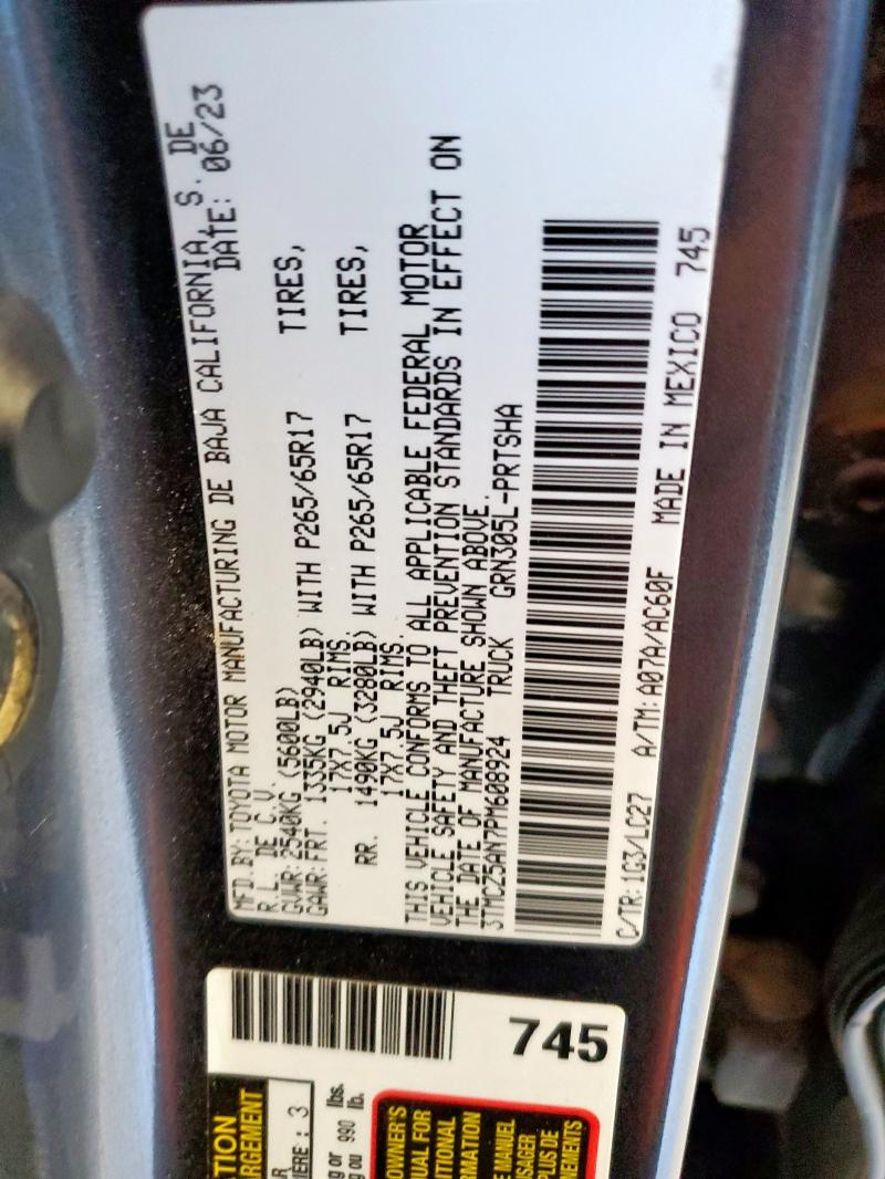 85947995 :رقم المزاد ، 3TMCZ5AN7PM608924 vin ، 2023 Toyota Tacoma Dou مزاد بيع