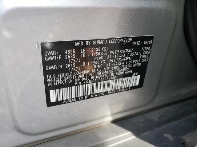 90100175 :رقم المزاد ، 4S4BSAFC1K3250581 vin ، 2019 Subaru Outback مزاد بيع